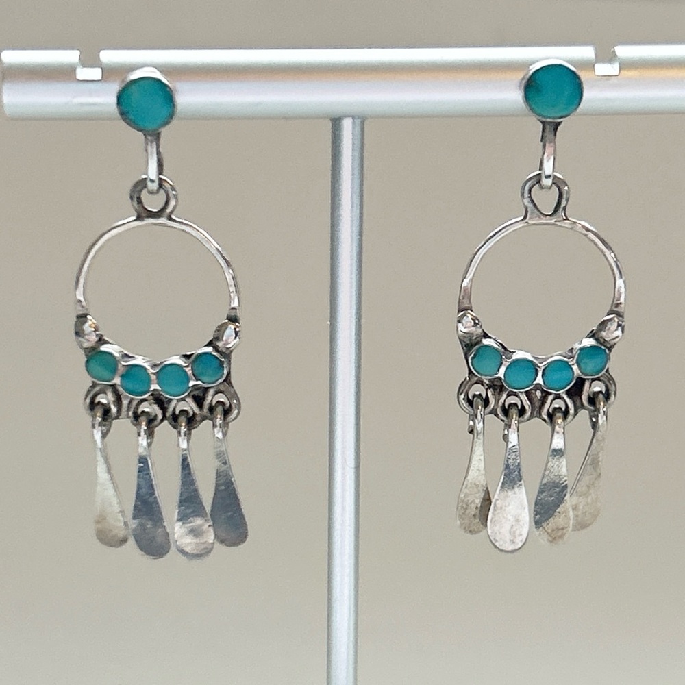 Vintage Southwestern Snake Eye Turquoise Sterling Silver Earrings - Picture 3 of 10